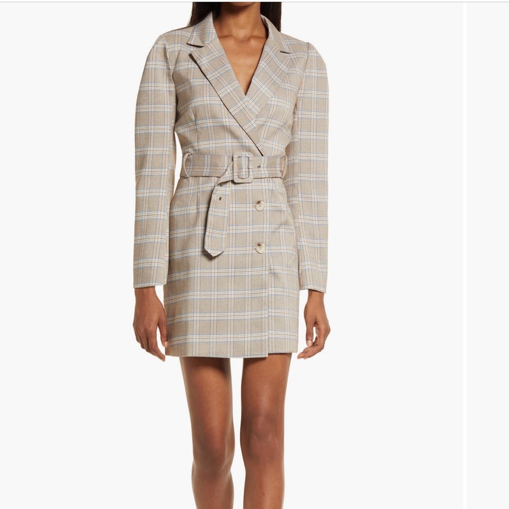 NWT Windowpane Long Sleeve Belted Blazer Minidress new with tag